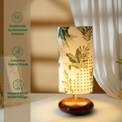 Mango Wood Table Lamp, Green Tropical Fabric Shade - RIO Collection