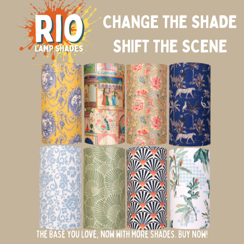 Mango Wood Table Lamp, Green Tropical Fabric Shade - RIO Collection