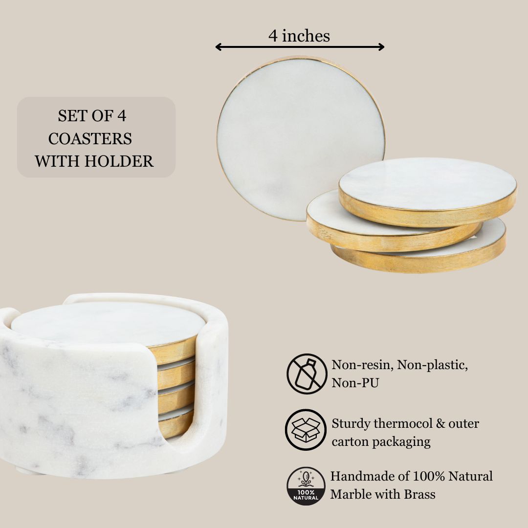 Marble Coasters with Brass Rim