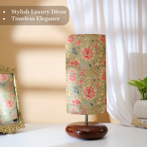 Mango Wood Table Lamp, Persian Flowers Shade - RIO Collection