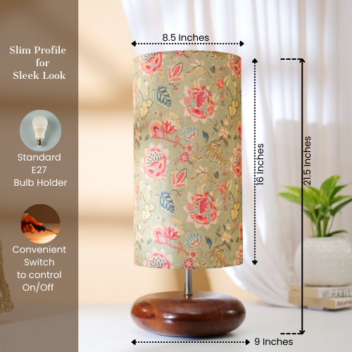 Mango Wood Table Lamp, Persian Flowers Shade - RIO Collection