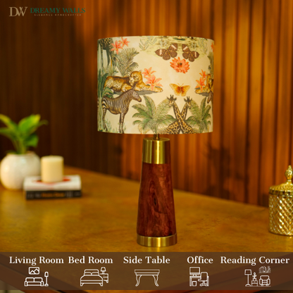 Mango Wood Table Lamp, Jungle Tales Shade - RIO Collection