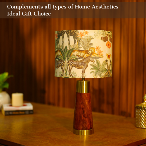 Mango Wood Table Lamp, Jungle Tales Shade - RIO Collection