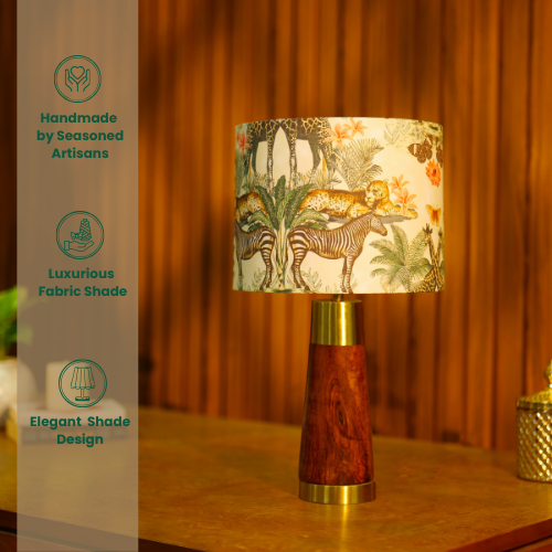 Mango Wood Table Lamp, Jungle Tales Shade - RIO Collection