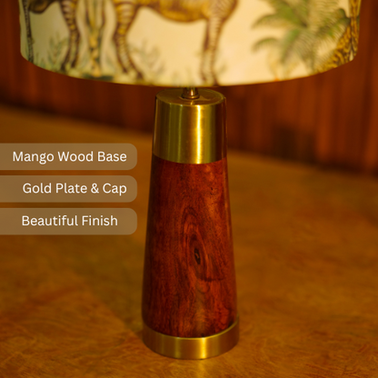 Mango Wood Table Lamp, Jungle Tales Shade - RIO Collection