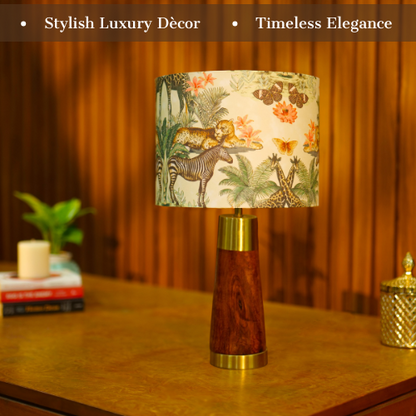 Mango Wood Table Lamp, Jungle Tales Shade - RIO Collection