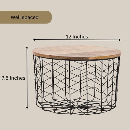 Black Metal Basket with Wooden Lid