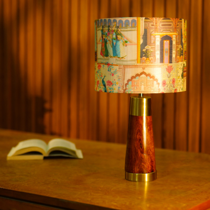 Mango Wood Table Lamp, Maharani Mango Silk Shade - RIO Collection