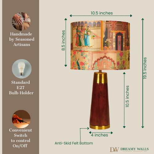 Mango Wood Table Lamp, Maharani Mango Silk Shade - RIO Collection