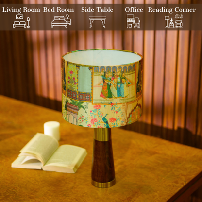 Mango Wood Table Lamp, Maharani Mango Silk Shade - RIO Collection