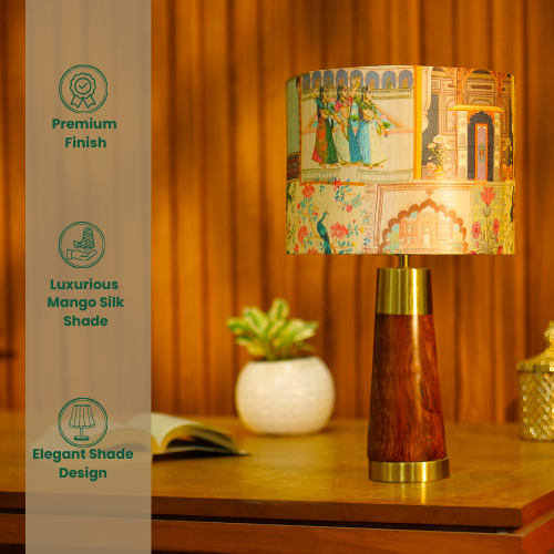 Mango Wood Table Lamp, Maharani Mango Silk Shade - RIO Collection