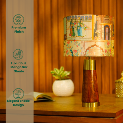 Mango Wood Table Lamp, Maharani Mango Silk Shade - RIO Collection