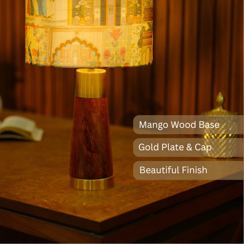 Mango Wood Table Lamp, Maharani Mango Silk Shade - RIO Collection