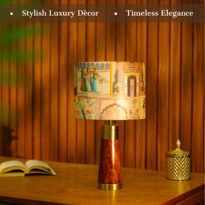 Mango Wood Table Lamp, Maharani Mango Silk Shade - RIO Collection