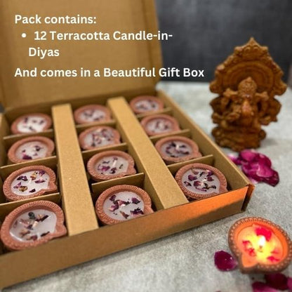 Terracotta Diya Candle with Rose Petals