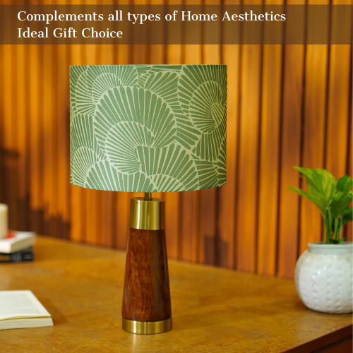 Mango Wood Table Lamp, Lily Leaves Mango Silk Shade - RIO Collection