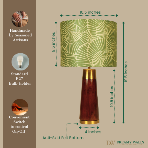 Mango Wood Table Lamp, Lily Leaves Mango Silk Shade - RIO Collection