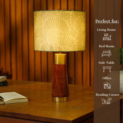 Mango Wood Table Lamp, Lily Leaves Mango Silk Shade - RIO Collection