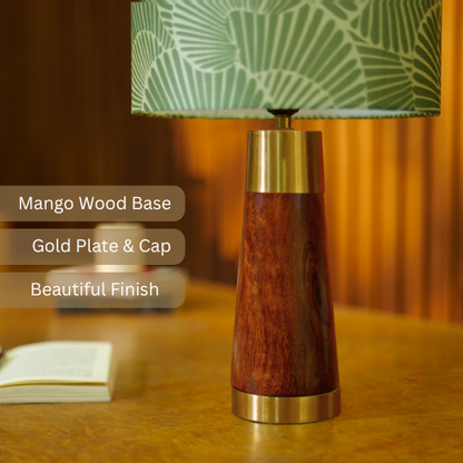 Mango Wood Table Lamp, Lily Leaves Mango Silk Shade - RIO Collection