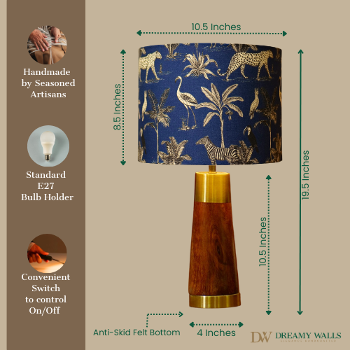 Mango Wood Table Lamp, Savanna Blues Fabric Shade - RIO Collection