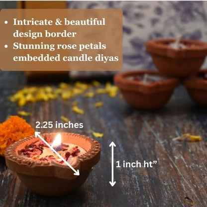 Terracotta Diya Candle with Rose Petals