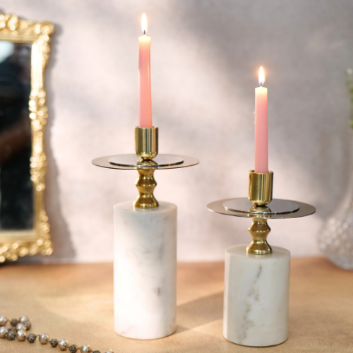 White Marble Candle Stand, Set of 2