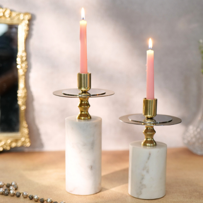 White Marble Candle Stand, Set of 2