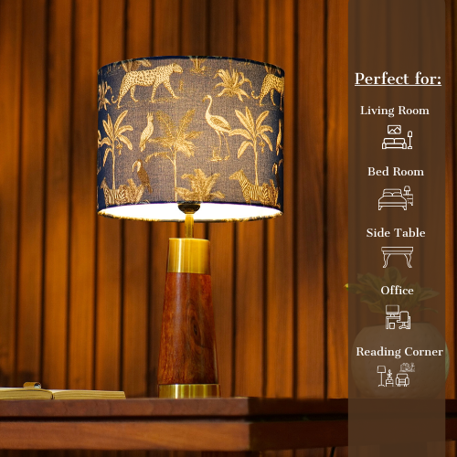 Mango Wood Table Lamp, Savanna Blues Fabric Shade - RIO Collection