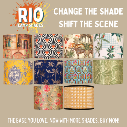 Mango Wood Table Lamp, Savanna Blues Fabric Shade - RIO Collection