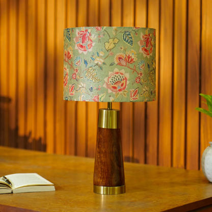 Mango Wood Table Lamp, Persian Flowers Mango Silk Shade - RIO Collection