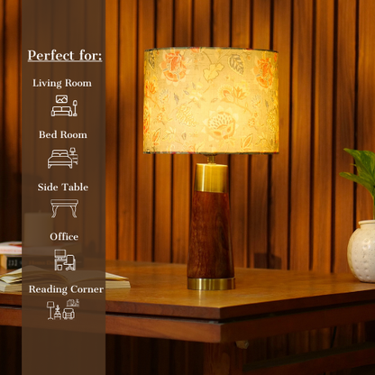 Mango Wood Table Lamp, Persian Flowers Mango Silk Shade - RIO Collection