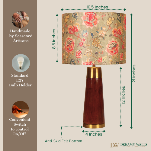 Mango Wood Table Lamp, Persian Flowers Mango Silk Shade - RIO Collection