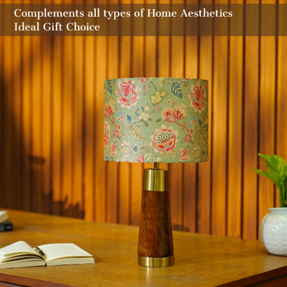 Mango Wood Table Lamp, Persian Flowers Mango Silk Shade - RIO Collection