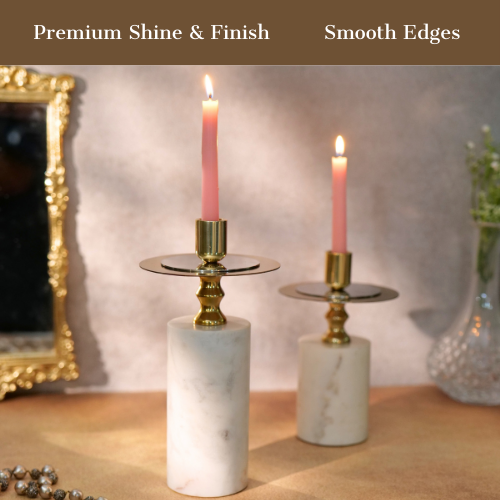 White Marble Candle Stand, Set of 2