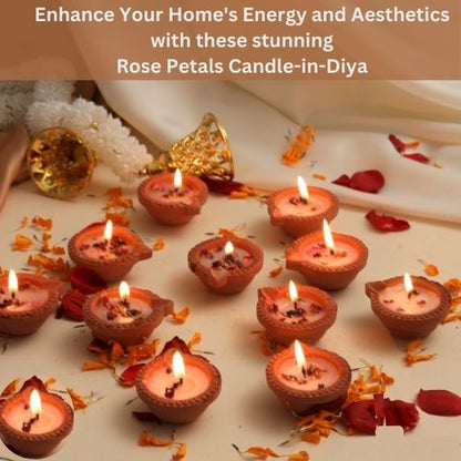 Terracotta Diya Candle with Rose Petals