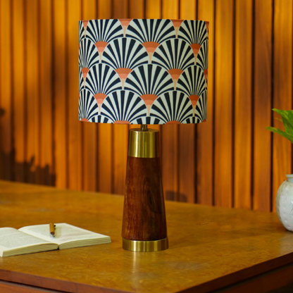 Mango Wood Table Lamp, Orange Zebra Fabric Shade - RIO Collection