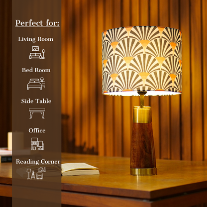 Mango Wood Table Lamp, Orange Zebra Fabric Shade - RIO Collection