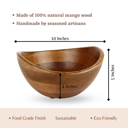 Wooden Boat Salad Bowl with Serving Spoons