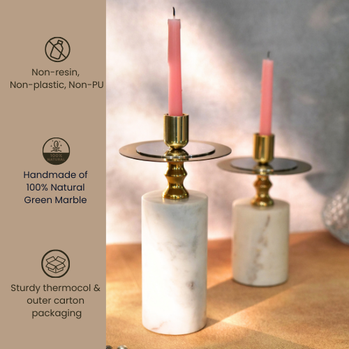 White Marble Candle Stand, Set of 2