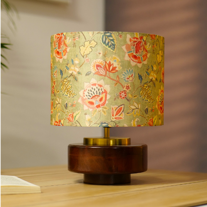 Mango Wood Table Lamp, Persian Flowers Mango Silk Shade - RIO Collection