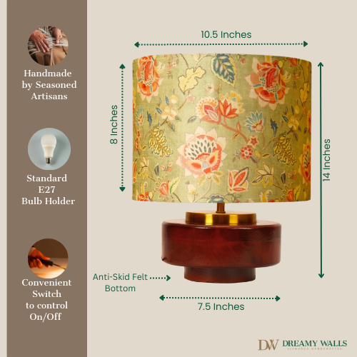 Mango Wood Table Lamp, Persian Flowers Mango Silk Shade - RIO Collection