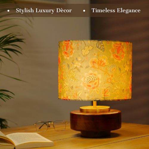 Mango Wood Table Lamp, Persian Flowers Mango Silk Shade - RIO Collection