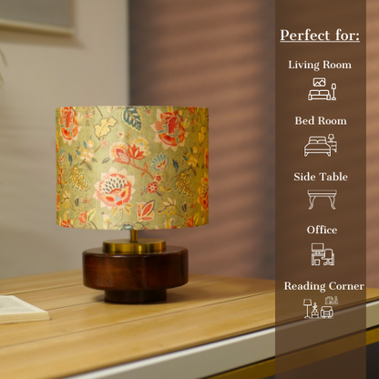 Mango Wood Table Lamp, Persian Flowers Mango Silk Shade - RIO Collection