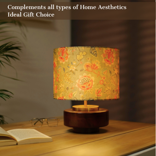 Mango Wood Table Lamp, Persian Flowers Mango Silk Shade - RIO Collection