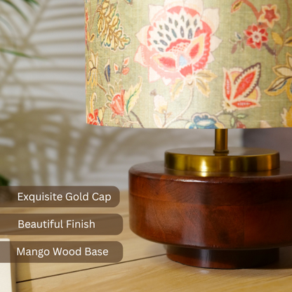 Mango Wood Table Lamp, Persian Flowers Mango Silk Shade - RIO Collection