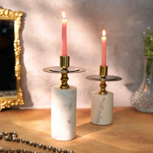 White Marble Candle Stand, Set of 2