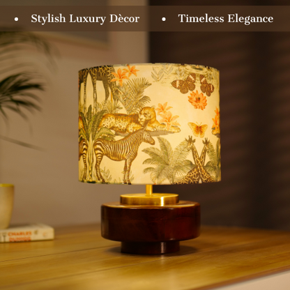 Mango Wood Table Lamps, Jungle Tales Fabric Shade - Rio Collection