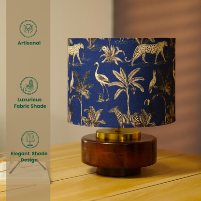 Mango Wood Table Lamp, Savanna Blues Fabric Shade - RIO Collection