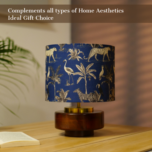 Mango Wood Table Lamp, Savanna Blues Fabric Shade - RIO Collection