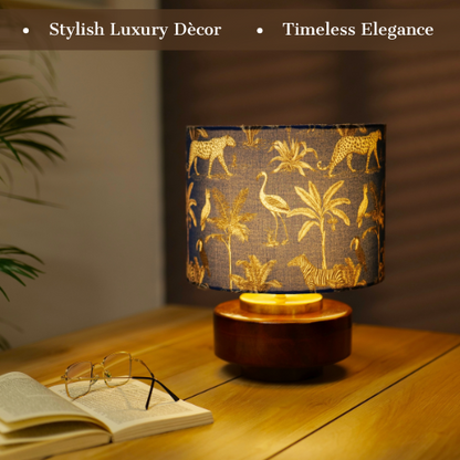 Mango Wood Table Lamp, Savanna Blues Fabric Shade - RIO Collection